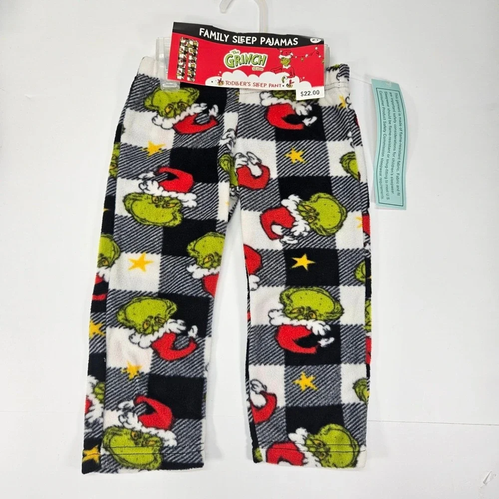 The Grinch Toddler Sleep Pant 2T Family Pajamas‎ Black White Plaid Fleece